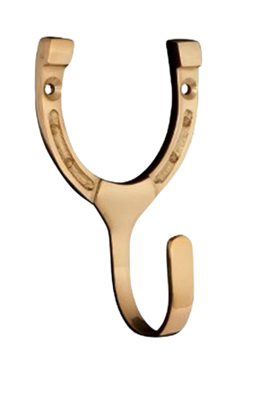 A gold-colored horseshoe-shaped hook with slots for mounting.