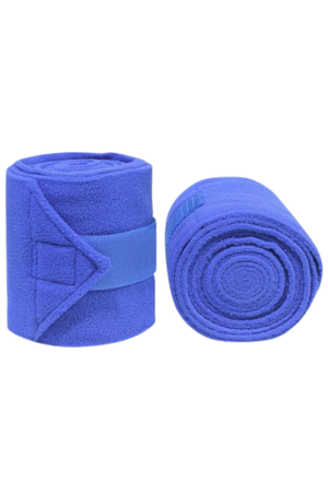 Vac's Deluxe Polo bandages wrapped around a horse's forelimbs, showing the folded ends with hook and loop fasteners.