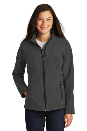 softshell jacket with a zip-through cadet collar, chin guard, and front zippered pockets.