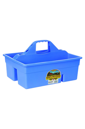 A large plastic tote box with multiple compartments and an easy-grip handle.
