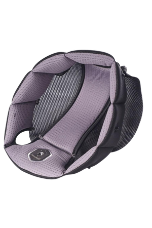 A gray replacement liner for a baby carrier, showing a padded section with a mesh area for ventilation.