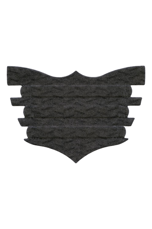 A single black FLAIR nasal strip designed for horses, showing the textured adhesive surface.