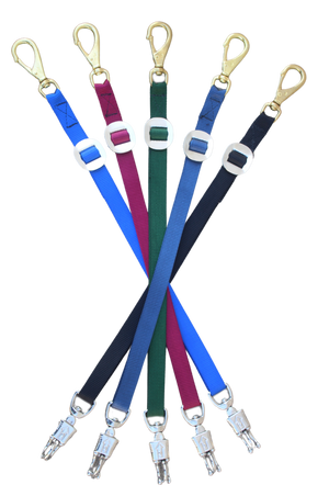 Nylon trailer ties with a bull snap on one end and a panic snap on the other.