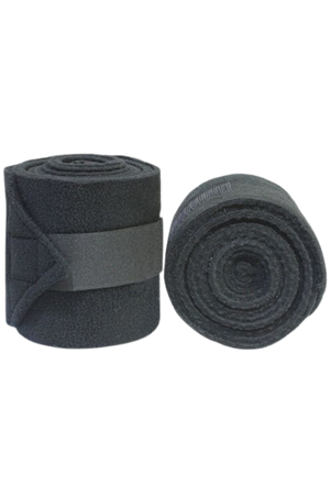 Vac's Deluxe Polo bandages wrapped around a horse's forelimbs, showing the folded ends with hook and loop fasteners.