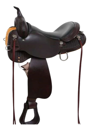 A black Circle Y Arrow Creek Trail saddle with a double-padded seat and pre-turned fenders.