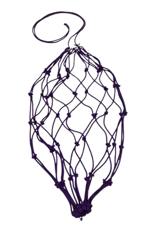 A collection of colorful cotton hay nets displayed horizontally in a gradient of colors.