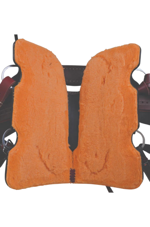 A brown Circle Y Mesquite Roper saddle with a horn on top and rigging straps, ready for use in rodeo or equestrian sports.