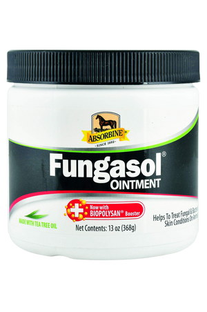A container of ABSORBINE FUNGASOL OINTMENT designed for treating equine skin conditions.