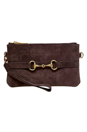 Brown suede wristlet purse