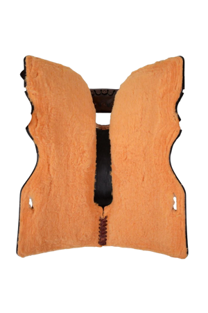 A Circle Y Veranda barrel saddle featuring a chocolate brown and beige color scheme with detailed floral patterns on the saddle blanket and stirrups.