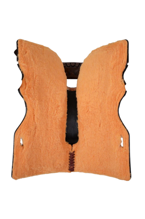 A Circle Y Veranda barrel saddle featuring a chocolate brown and beige color scheme with detailed floral patterns on the saddle blanket and stirrups.