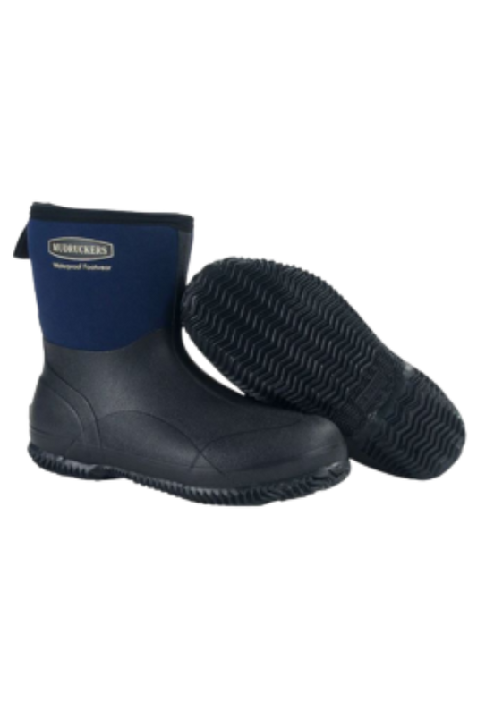 Pair of blue, navy rubber boots mudruckers