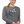 Woman wearing a gray long-sleeve shirt with a graphic design on a white background