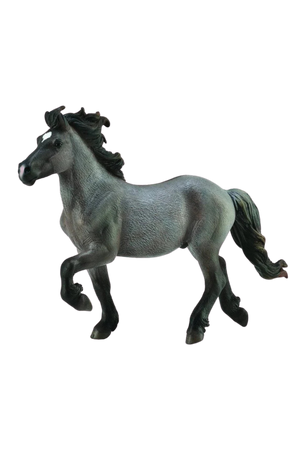 A hand-painted, realistic miniature model of a blue dun Icelandic stallion horse.