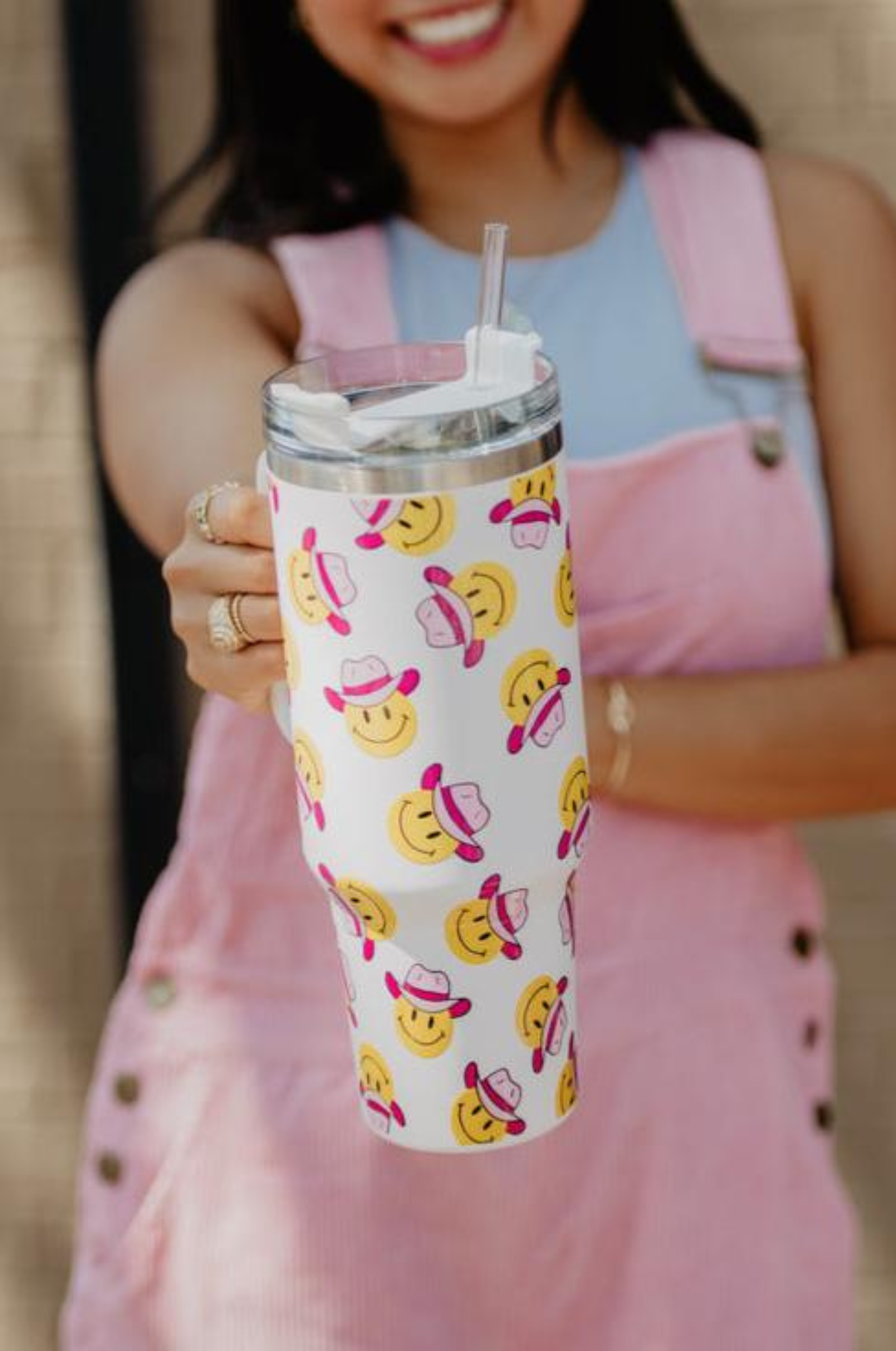 COWBOY HAPPY FACE TUMBLER W/HANDLE