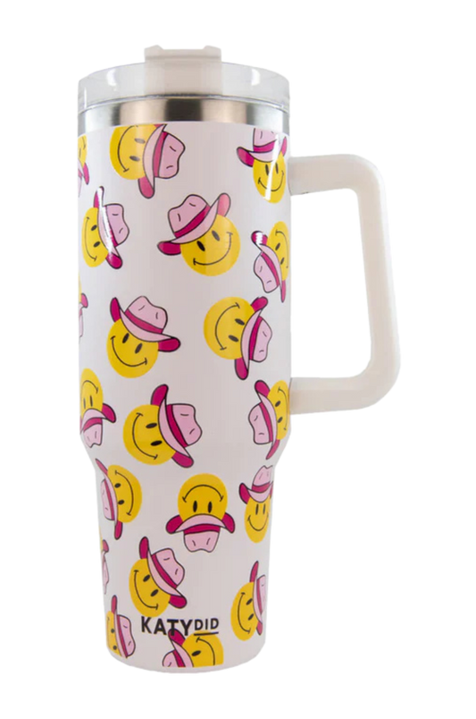 COWBOY HAPPY FACE TUMBLER W/HANDLE