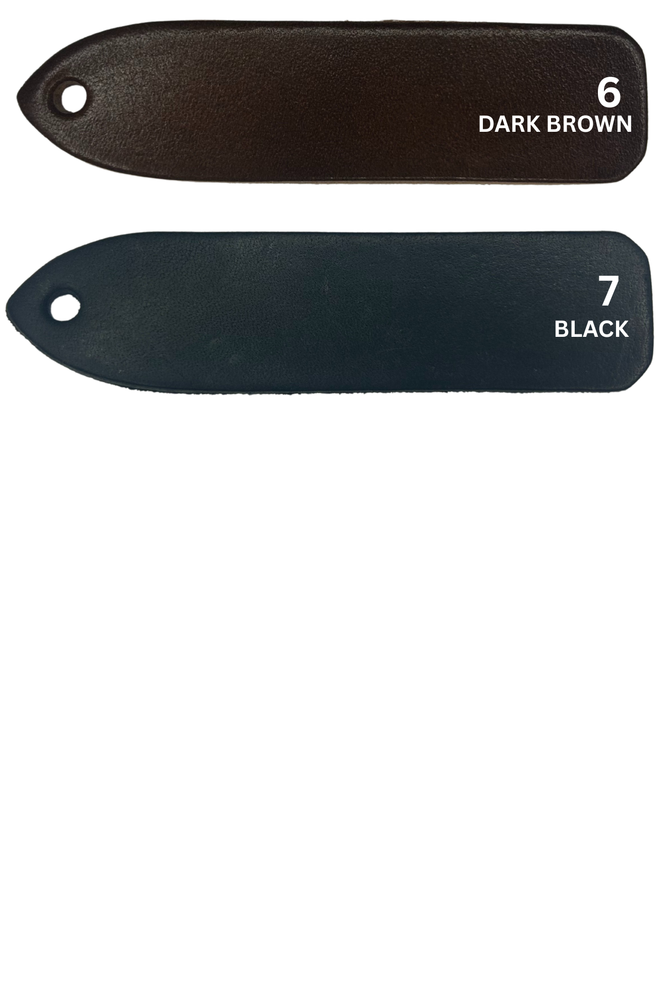 A custom leather key chain with a brass engraved plate, showing the store name and logo.
