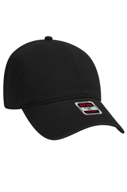Black baseball cap with a label on a white background