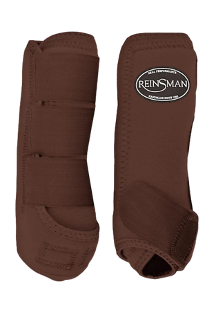 Brown protective boot with Reinsman logo on a white background