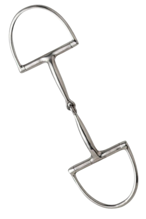 Metal horse bridle bit on a white background