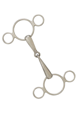 Metal horse bridle bit on a white background