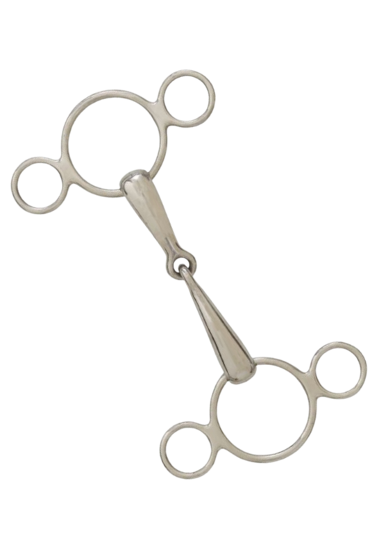 Metal horse bridle bit on a white background
