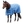 Horse wearing a blue rug on a white background