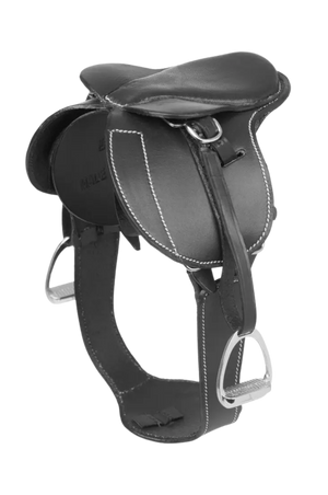Black leather saddle on a white background