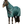 Horse wearing a green protective blanket on a white background