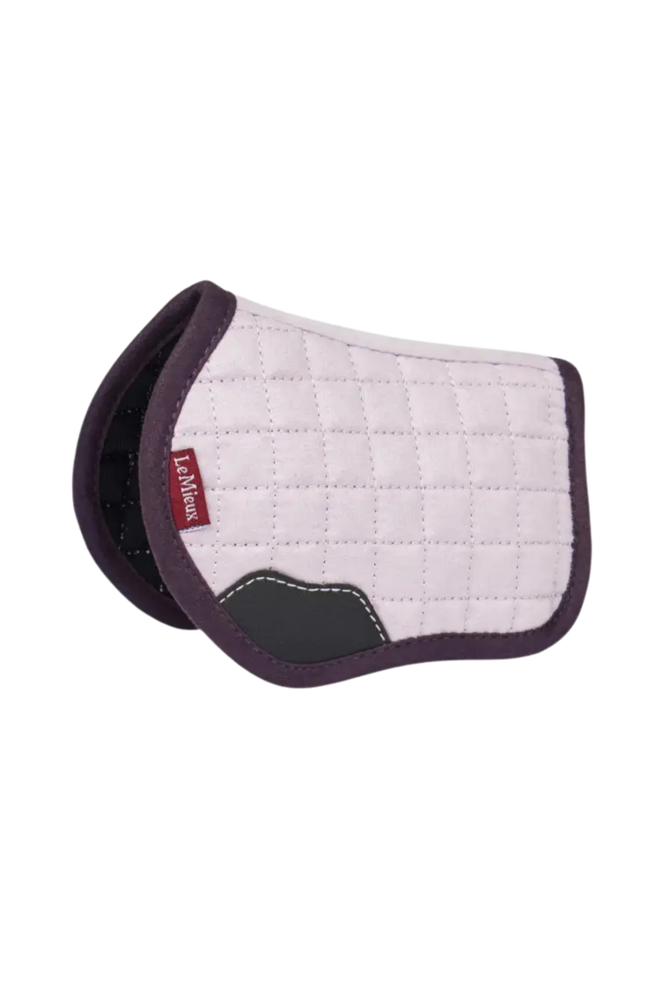 White quilted saddle pad with purple border on a white background