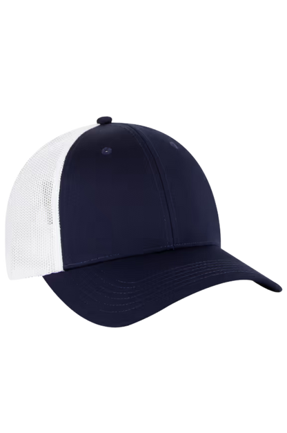 Navy and white cap on a white background