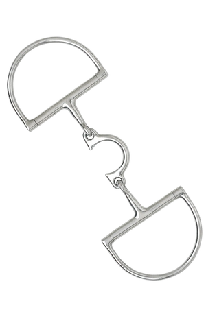 Silver bridle bit on a white background