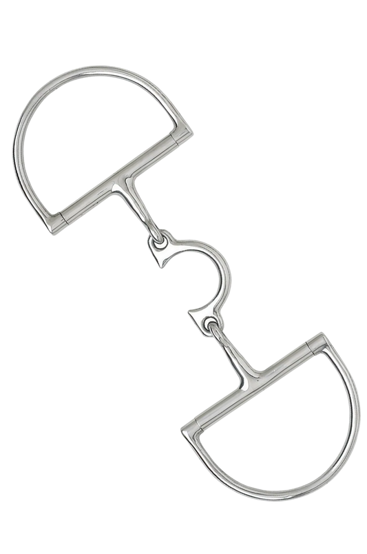 Silver bridle bit on a white background