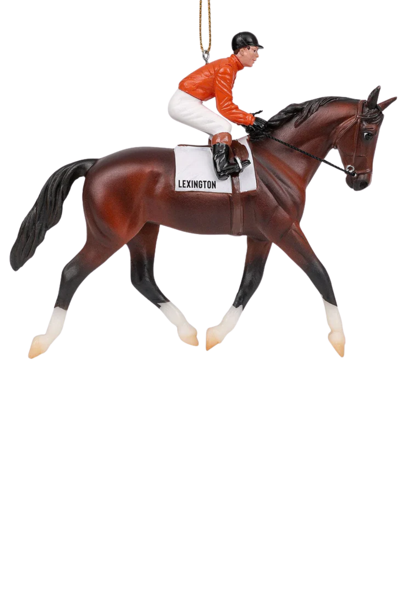 Model horse with rider on a white background