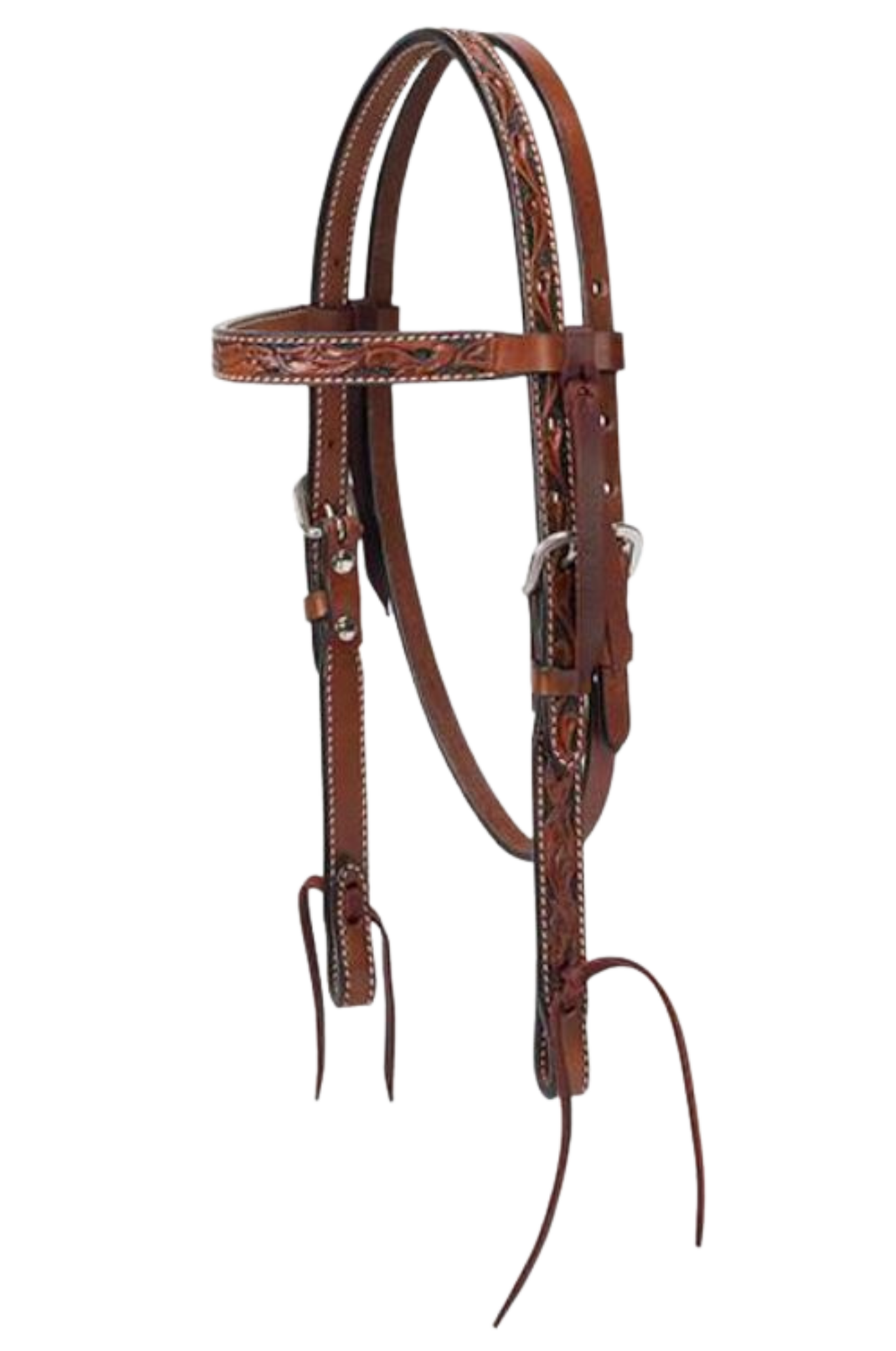 Brown leather horse bridle on a white background