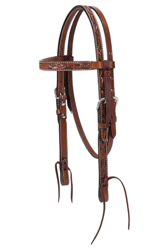 Brown leather horse bridle on a white background