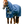 Horse wearing a blue rug with a white background