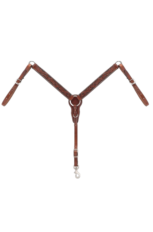 Brown leather suspenders on a white background